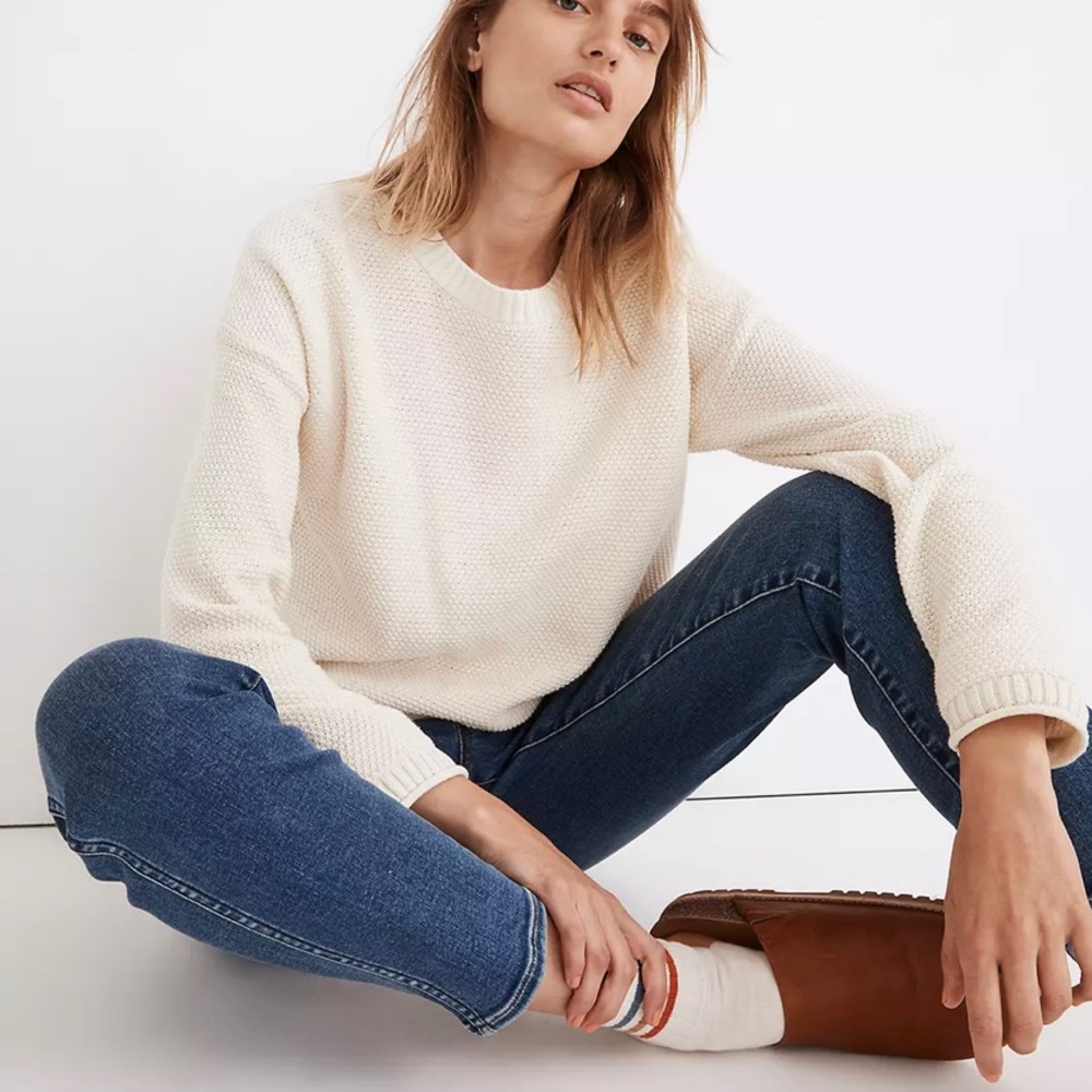 Madewell Size Small Seagrove Waffle Knit Cream Crewneck Pullover Sweater